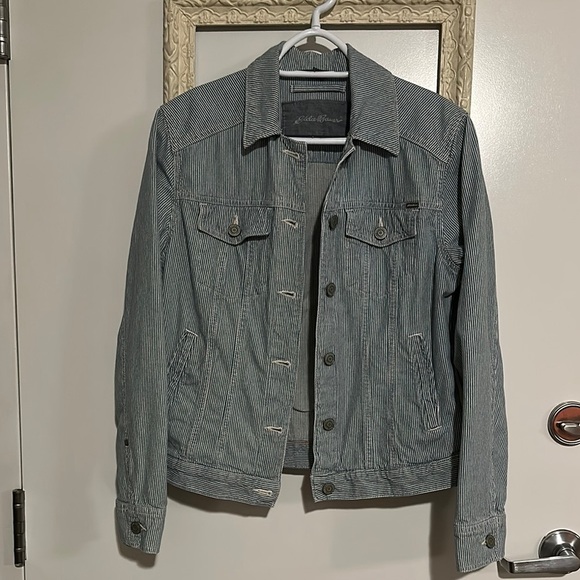 EDDIE BAUER | Light Blue Pin Stripped Lightweight Shirt Jean Jacket Button Up - Picture 5 of 15